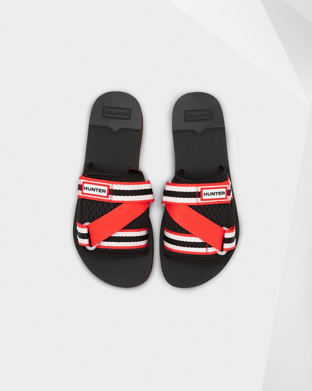 Womens Hunter Original Flatform Beach - Slides Black/White/Red - 7869-HDJKO